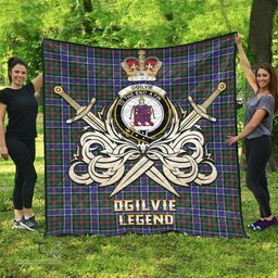 ScotsTee Shop Scottish Ogilvie (Ogilvy) Hunting Modern Clan Crest Tartan Quilt The Golden Sword of Courageous Legacy Quilt
