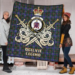 ScotsTee Shop Scottish Ogilvie (Ogilvy) Hunting Modern Clan Crest Tartan Quilt The Golden Sword of Courageous Legacy Quilt