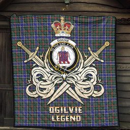 ScotsTee Shop Scottish Ogilvie (Ogilvy) Hunting Modern Clan Crest Tartan Quilt The Golden Sword of Courageous Legacy Quilt