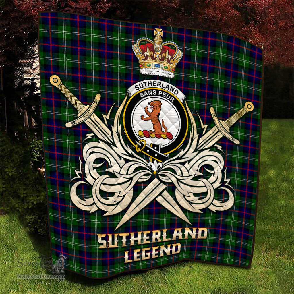 ScotsTee Shop Scottish Sutherland Modern Clan Crest Tartan Quilt The Golden Sword of Courageous Legacy Quilt