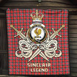 ScotsTee Shop Scottish Sinclair Modern Clan Crest Tartan Quilt The Golden Sword of Courageous Legacy Quilt