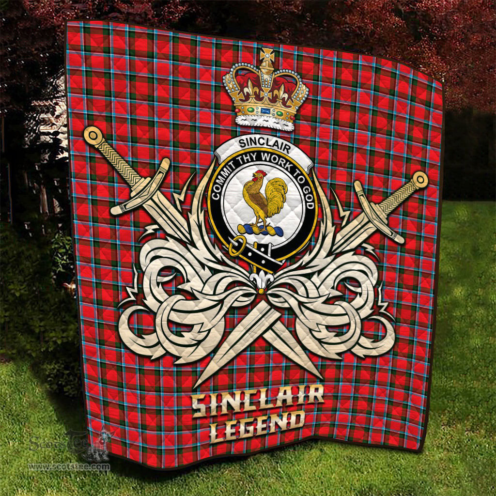 ScotsTee Shop Scottish Sinclair Modern Clan Crest Tartan Quilt The Golden Sword of Courageous Legacy Quilt