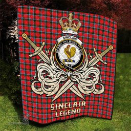 ScotsTee Shop Scottish Sinclair Modern Clan Crest Tartan Quilt The Golden Sword of Courageous Legacy Quilt