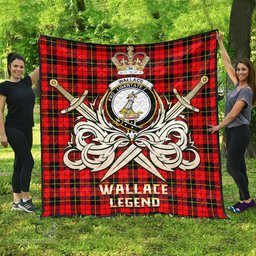 ScotsTee Shop Scottish Wallace Hunting Red Clan Crest Tartan Quilt The Golden Sword of Courageous Legacy Quilt
