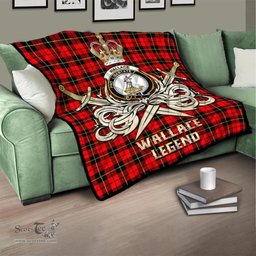 ScotsTee Shop Scottish Wallace Hunting Red Clan Crest Tartan Quilt The Golden Sword of Courageous Legacy Quilt