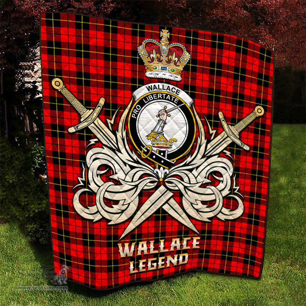 ScotsTee Shop Scottish Wallace Hunting Red Clan Crest Tartan Quilt The Golden Sword of Courageous Legacy Quilt