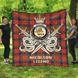 ScotsTee Shop Scottish Nicolson Ancient Clan Crest Tartan Quilt The Golden Sword of Courageous Legacy Quilt