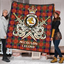 ScotsTee Shop Scottish Nicolson Ancient Clan Crest Tartan Quilt The Golden Sword of Courageous Legacy Quilt