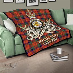 ScotsTee Shop Scottish Nicolson Ancient Clan Crest Tartan Quilt The Golden Sword of Courageous Legacy Quilt