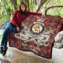 ScotsTee Shop Scottish Nicolson Ancient Clan Crest Tartan Quilt The Golden Sword of Courageous Legacy Quilt