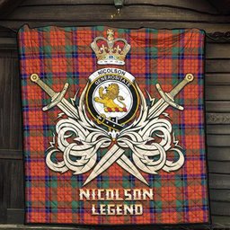 ScotsTee Shop Scottish Nicolson Ancient Clan Crest Tartan Quilt The Golden Sword of Courageous Legacy Quilt