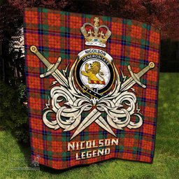 ScotsTee Shop Scottish Nicolson Ancient Clan Crest Tartan Quilt The Golden Sword of Courageous Legacy Quilt