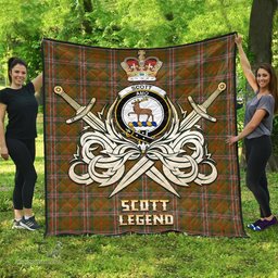 ScotsTee Shop Scottish Scott Brown Modern Clan Crest Tartan Quilt The Golden Sword of Courageous Legacy Quilt