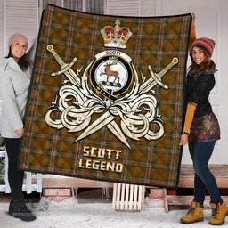ScotsTee Shop Scottish Scott Brown Modern Clan Crest Tartan Quilt The Golden Sword of Courageous Legacy Quilt