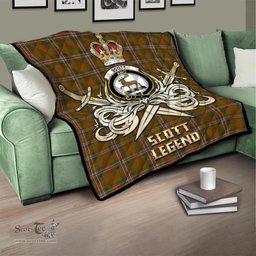 ScotsTee Shop Scottish Scott Brown Modern Clan Crest Tartan Quilt The Golden Sword of Courageous Legacy Quilt