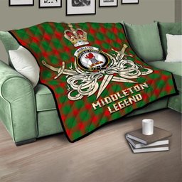 ScotsTee Shop Scottish Middleton Modern Clan Crest Tartan Quilt The Golden Sword of Courageous Legacy Quilt