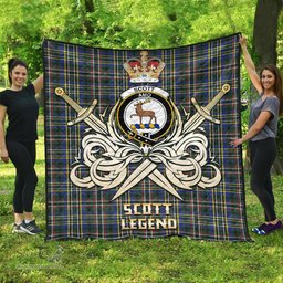ScotsTee Shop Scottish Scott Green Modern Clan Crest Tartan Quilt The Golden Sword of Courageous Legacy Quilt