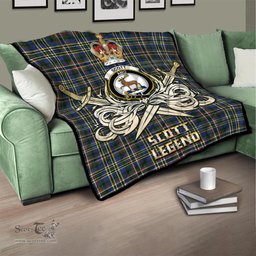 ScotsTee Shop Scottish Scott Green Modern Clan Crest Tartan Quilt The Golden Sword of Courageous Legacy Quilt