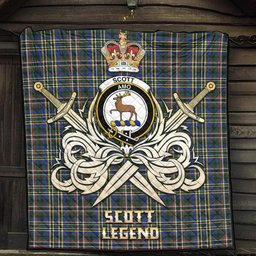 ScotsTee Shop Scottish Scott Green Modern Clan Crest Tartan Quilt The Golden Sword of Courageous Legacy Quilt