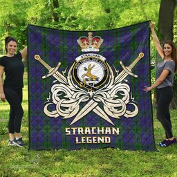 ScotsTee Shop Scottish Strachan Clan Crest Tartan Quilt The Golden Sword of Courageous Legacy Quilt