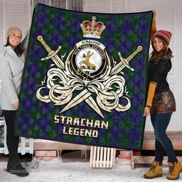 ScotsTee Shop Scottish Strachan Clan Crest Tartan Quilt The Golden Sword of Courageous Legacy Quilt
