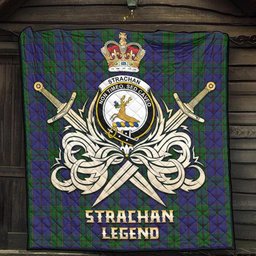 ScotsTee Shop Scottish Strachan Clan Crest Tartan Quilt The Golden Sword of Courageous Legacy Quilt