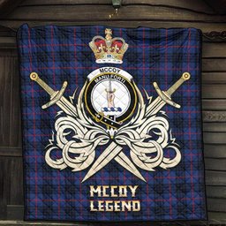 ScotsTee Shop Scottish McCoy Blue Clan Crest Tartan Quilt The Golden Sword of Courageous Legacy Quilt