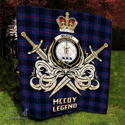 ScotsTee Shop Scottish McCoy Blue Clan Crest Tartan Quilt The Golden Sword of Courageous Legacy Quilt