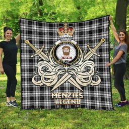 ScotsTee Shop Scottish Menzies Black and White Clan Crest Tartan Quilt The Golden Sword of Courageous Legacy Quilt