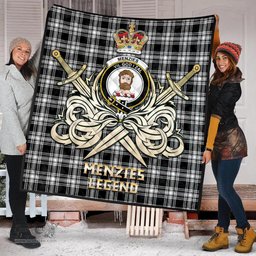 ScotsTee Shop Scottish Menzies Black and White Clan Crest Tartan Quilt The Golden Sword of Courageous Legacy Quilt