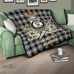 ScotsTee Shop Scottish Menzies Black and White Clan Crest Tartan Quilt The Golden Sword of Courageous Legacy Quilt
