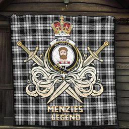 ScotsTee Shop Scottish Menzies Black and White Clan Crest Tartan Quilt The Golden Sword of Courageous Legacy Quilt