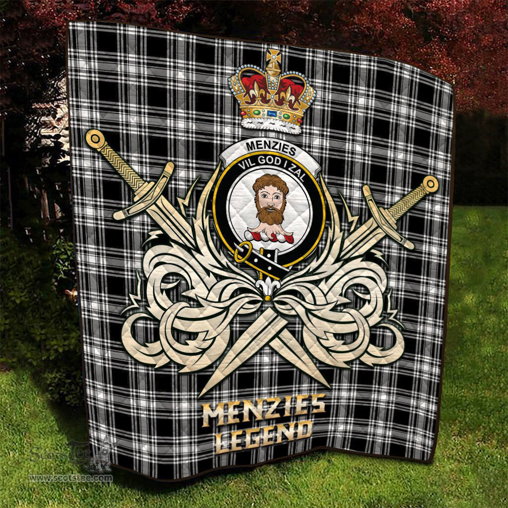 ScotsTee Shop Scottish Menzies Black and White Clan Crest Tartan Quilt The Golden Sword of Courageous Legacy Quilt