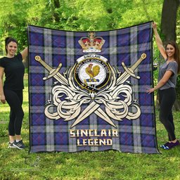 ScotsTee Shop Scottish Sinclair Dress Clan Crest Tartan Quilt The Golden Sword of Courageous Legacy Quilt