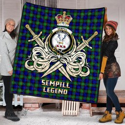 ScotsTee Shop Scottish Sempill Modern Clan Crest Tartan Quilt The Golden Sword of Courageous Legacy Quilt