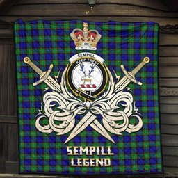 ScotsTee Shop Scottish Sempill Modern Clan Crest Tartan Quilt The Golden Sword of Courageous Legacy Quilt