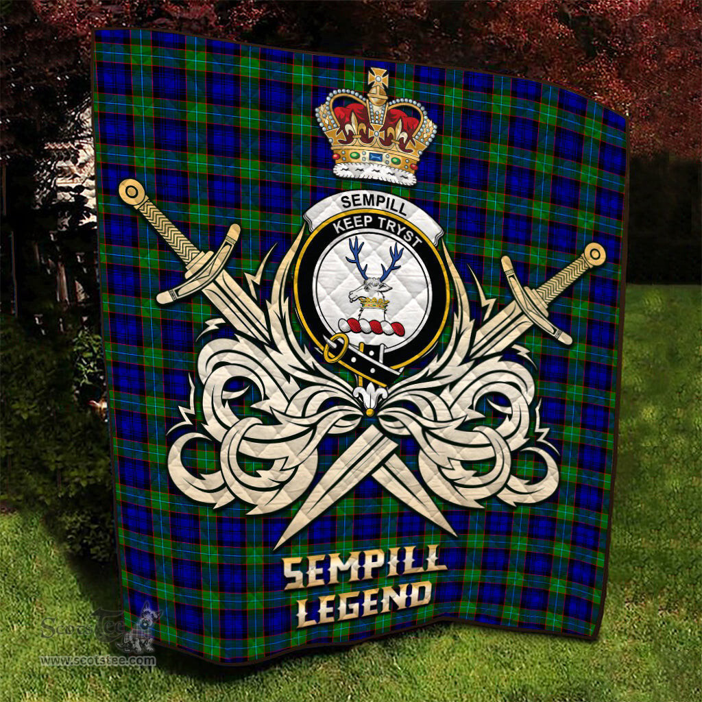 ScotsTee Shop Scottish Sempill Modern Clan Crest Tartan Quilt The Golden Sword of Courageous Legacy Quilt