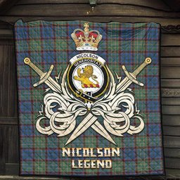 ScotsTee Shop Scottish Nicolson Hunting Ancient Clan Crest Tartan Quilt The Golden Sword of Courageous Legacy Quilt