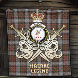 ScotsTee Shop Scottish MacRae Hunting Weathered Clan Crest Tartan Quilt The Golden Sword of Courageous Legacy Quilt