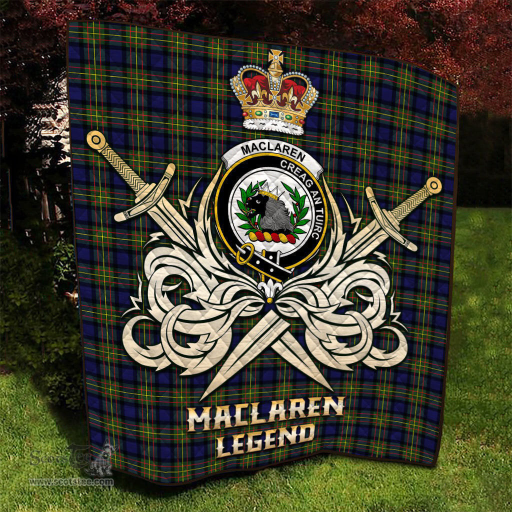 ScotsTee Shop Scottish MacLaren Modern Clan Crest Tartan Quilt The Golden Sword of Courageous Legacy Quilt
