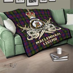 ScotsTee Shop Scottish MacLennan Clan Crest Tartan Quilt The Golden Sword of Courageous Legacy Quilt