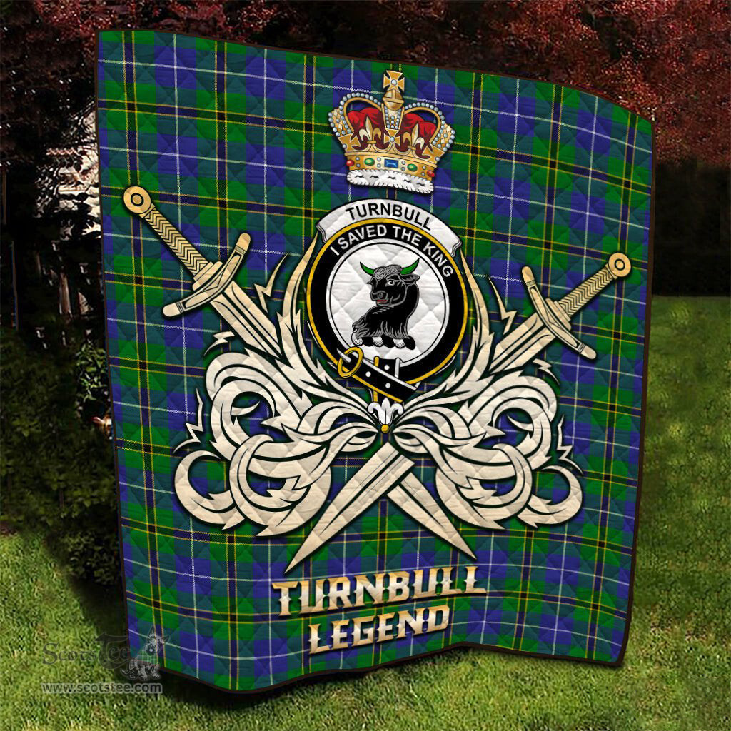 ScotsTee Shop Scottish Turnbull Hunting Clan Crest Tartan Quilt The Golden Sword of Courageous Legacy Quilt