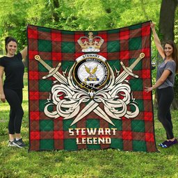 ScotsTee Shop Scottish Stewart Atholl Modern Clan Crest Tartan Quilt The Golden Sword of Courageous Legacy Quilt