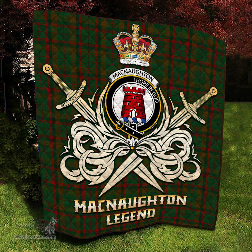 ScotsTee Shop Scottish Macnaughton Hunting Clan Crest Tartan Quilt The Golden Sword of Courageous Legacy Quilt