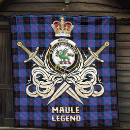 ScotsTee Shop Scottish Maule Clan Crest Tartan Quilt The Golden Sword of Courageous Legacy Quilt