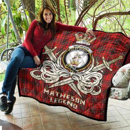 ScotsTee Shop Scottish Matheson Modern Clan Crest Tartan Quilt The Golden Sword of Courageous Legacy Quilt