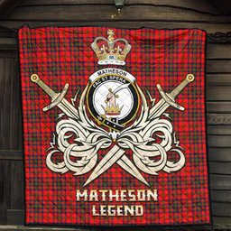 ScotsTee Shop Scottish Matheson Modern Clan Crest Tartan Quilt The Golden Sword of Courageous Legacy Quilt