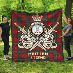 ScotsTee Shop Scottish MacLean Clan Crest Tartan Quilt The Golden Sword of Courageous Legacy Quilt