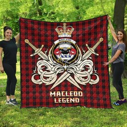 ScotsTee Shop Scottish MacLeod Black and Red Clan Crest Tartan Quilt The Golden Sword of Courageous Legacy Quilt