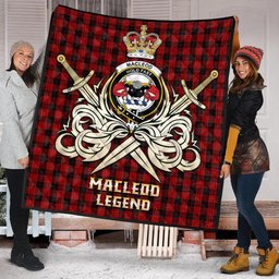 ScotsTee Shop Scottish MacLeod Black and Red Clan Crest Tartan Quilt The Golden Sword of Courageous Legacy Quilt